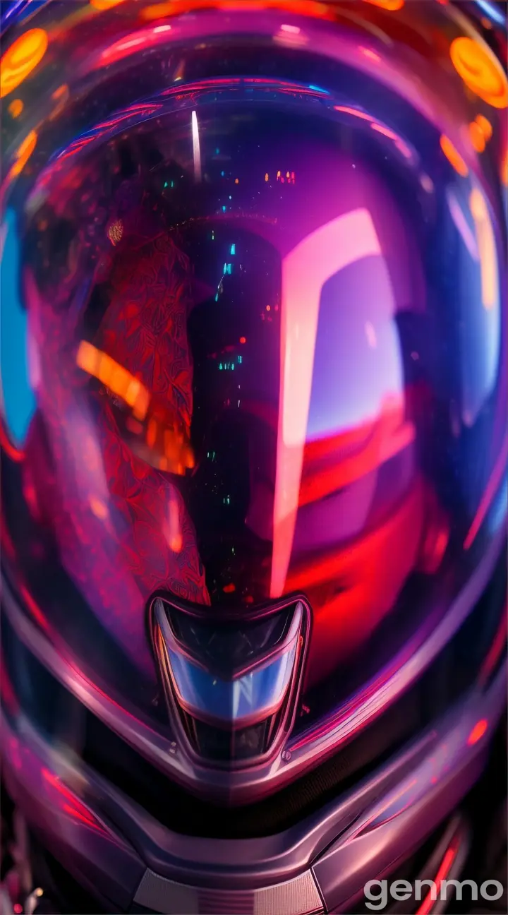 An alien behind the glass of a motorcycle helmet