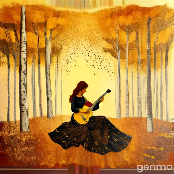 a painting of a woman playing a guitar