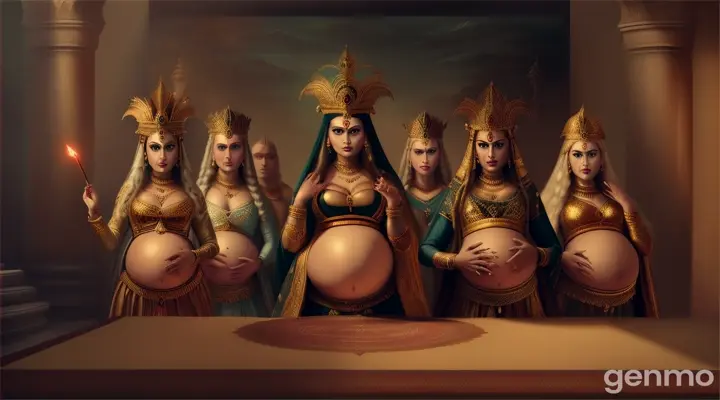 The Curse of the Sages

Yadava princes mocking the sages by dressing one of them as a pregnant woman.
The angry expressions of the sages as they pronounce the curse on the Yadavas, with glowing or ominous visuals around them.