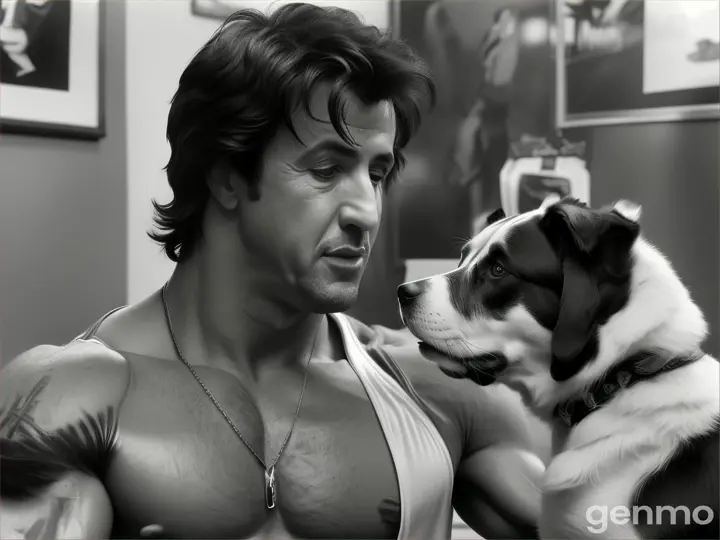 El joven Sylvester Stallone regala su perro mastín a un amigo