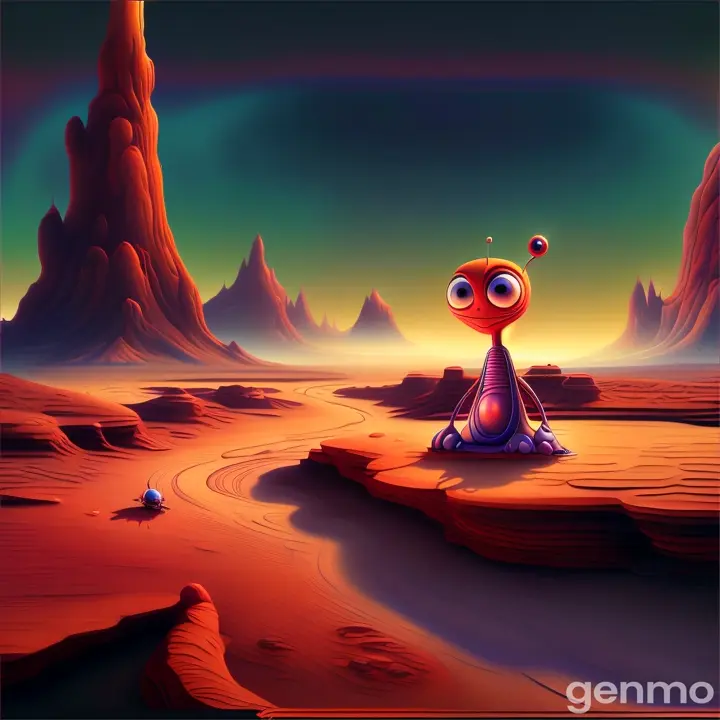 a cartoon alien on planet mars