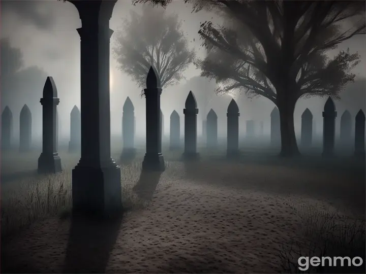 A muslims graveyard night and foggy background 