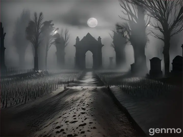 A giant graveyard with night and foggy background 