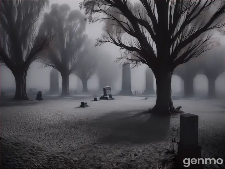 A giant graveyard with night and foggy background 