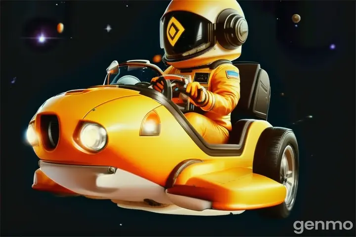 a man in a space suit riding on a toy car