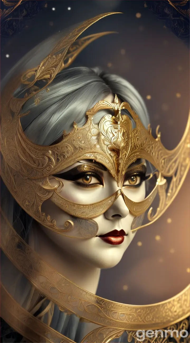 Moon, masquerade mask, Art Nouveau, Libra Moon