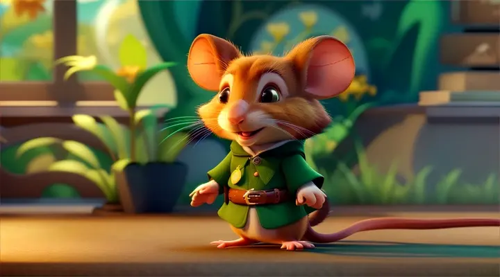 a cartoon mouse with a green outfit on