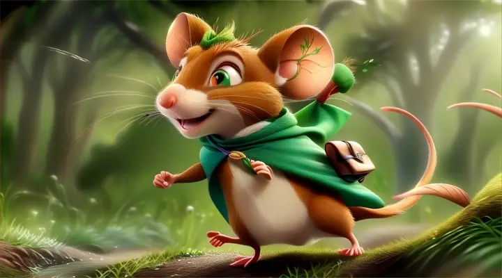 a cartoon mouse with a green scarf on