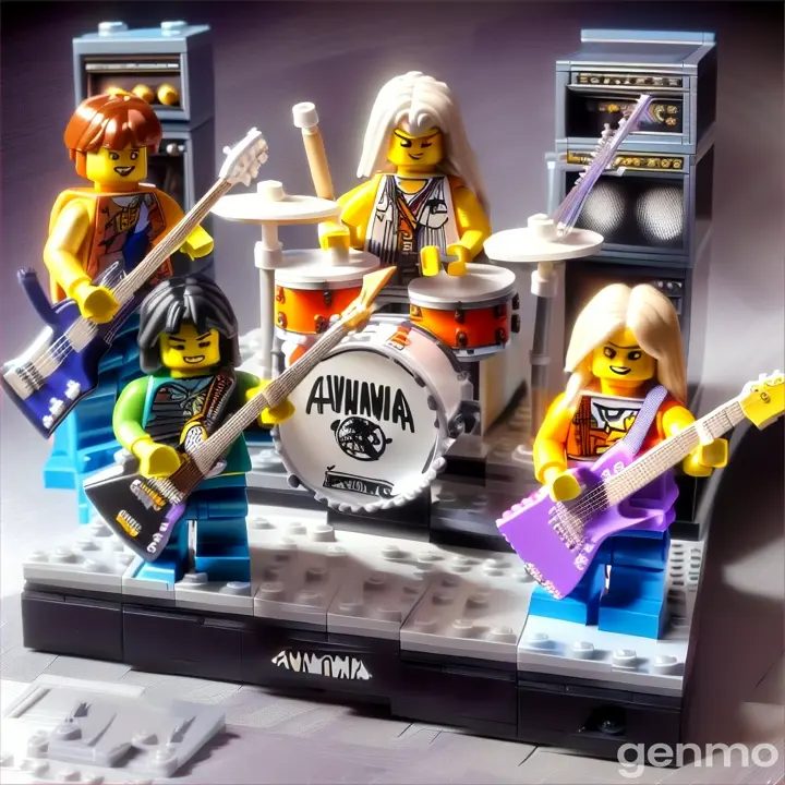 a lego version of nirvana the rock band, jamming out