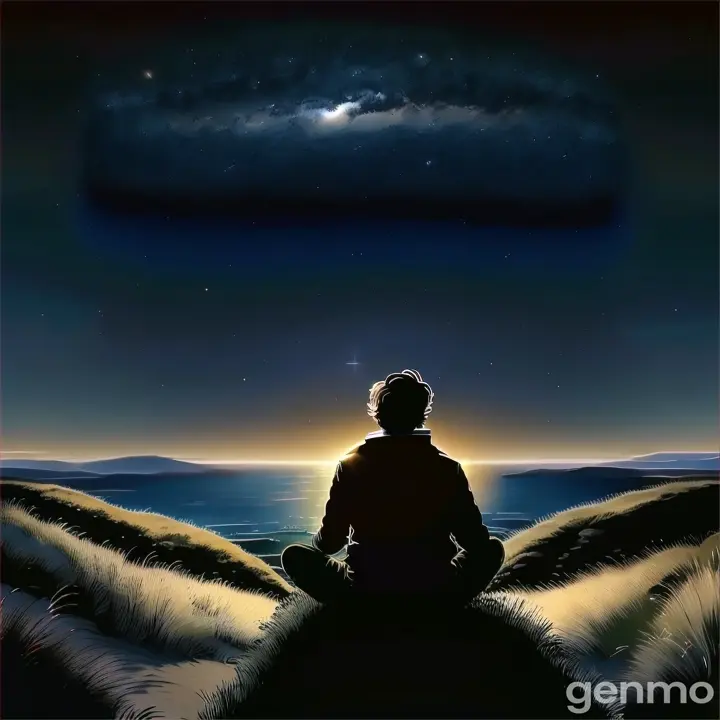 a person sitting on a hill looking at the stars