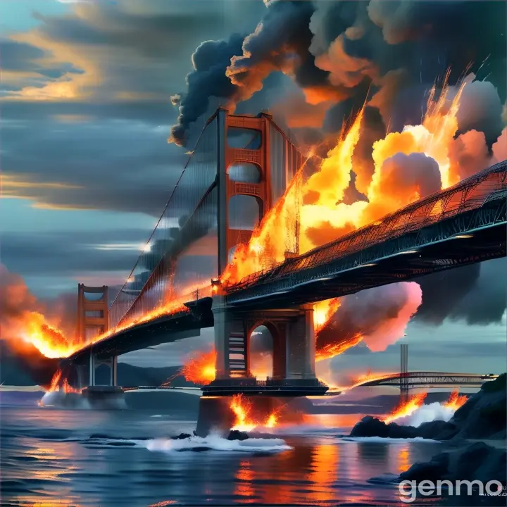 a bridge that has a lot of fire coming out of it