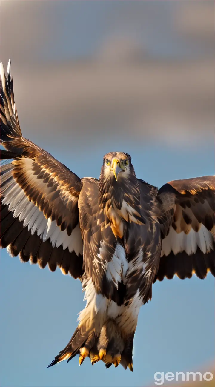 A golden eagle soaring high in the clear blue sky 