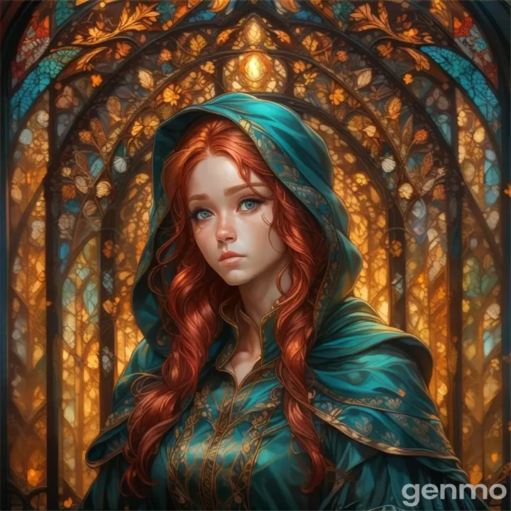 a painting of a woman with red hair