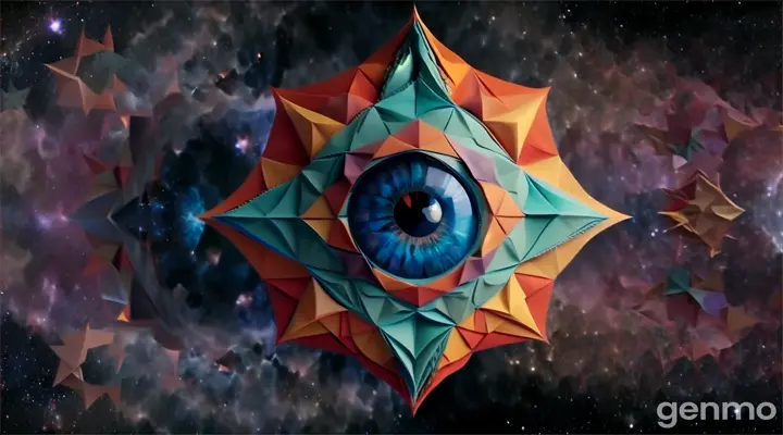 an eyeball in the middle of a space filled with stars