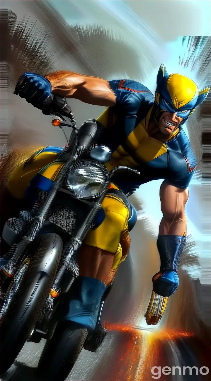 a painting of wolverine riding a motorcycle