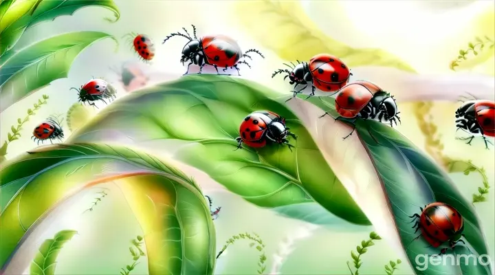 green, insect, arthropod, organism, ladybug, terrestrial plant, red, adaptation, pest, beetle