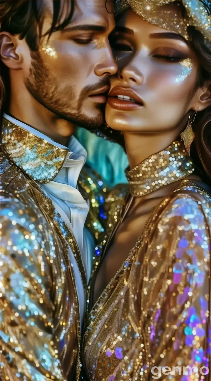 a man and a woman are dressed in sequins