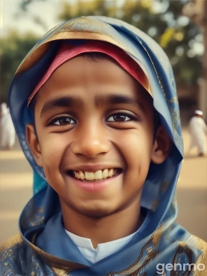 A Muslim boy smiling 