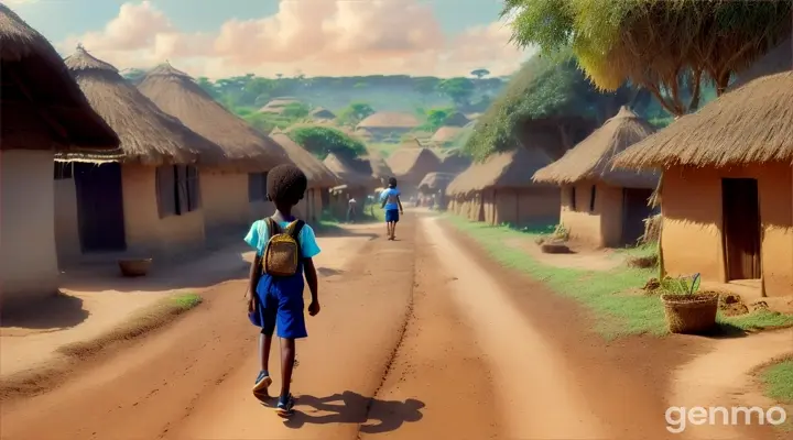 Create an African village in a native surrounding of mud-thatched houses.   Mr. Sharpman the dwarfish village boy sent to school in Eko by  dresses in sparkling short sleeves and short nicker