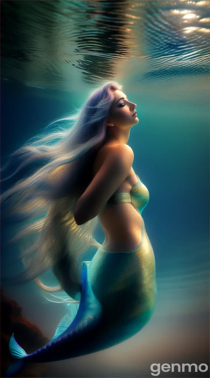 gorgeous ethereal mermaid under the full moon