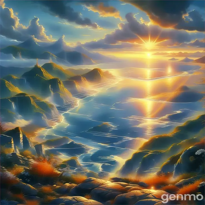 a painting of a sunset over the ocean
