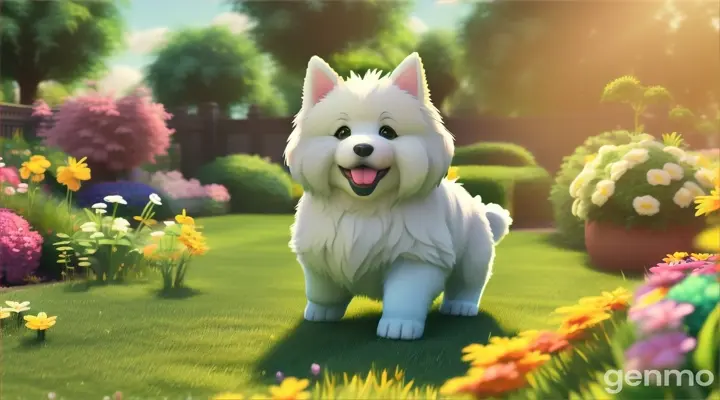 cute dog jumping in garden style 3D