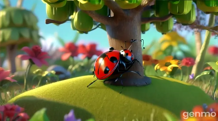 a lady bug climbing tree