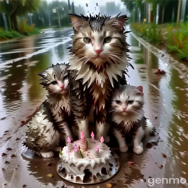 a cat sitting in the rain