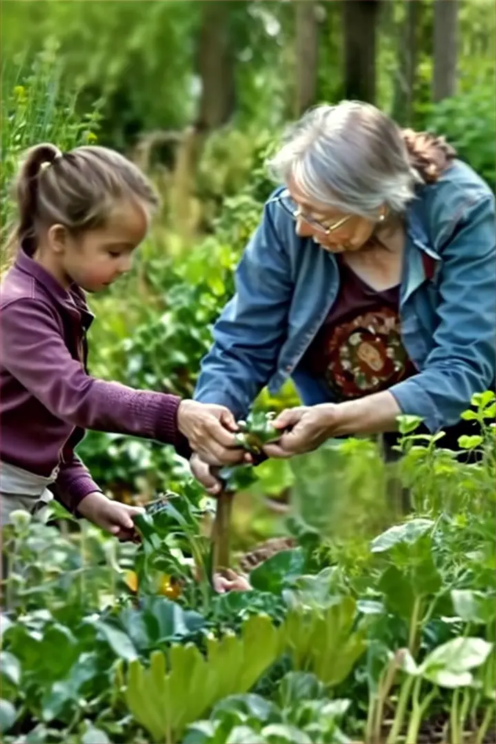 an older woman and a young girl in a garden