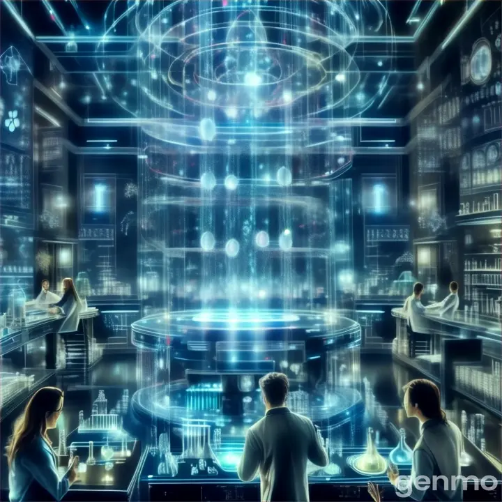 a science fiction scene with two people in a lab