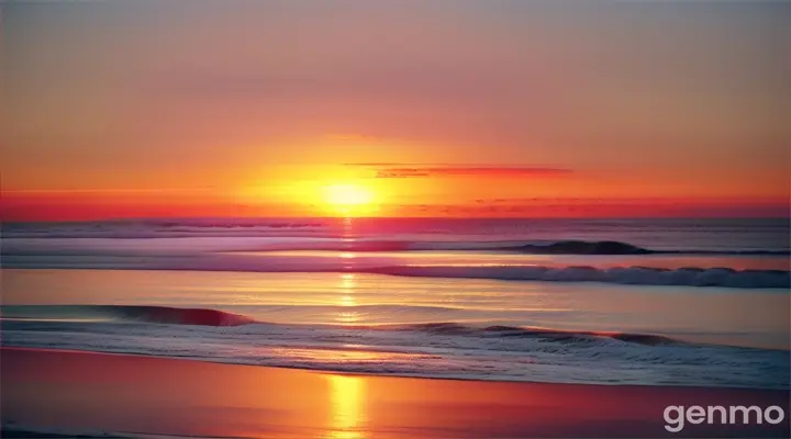 The sun sets over the horizon, painting the sky with hues of orange and red. The gentle breeze carries the scent of the ocean, as the waves crash against the shore. The seagulls cry in the distance, as the day comes to a close.