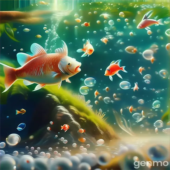 a painting of a fish and bubbles in the water