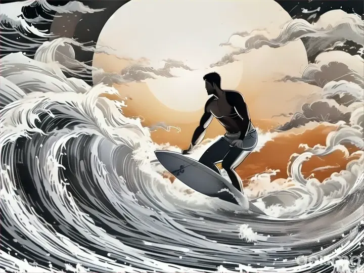 a man riding a wave on top of a surfboard