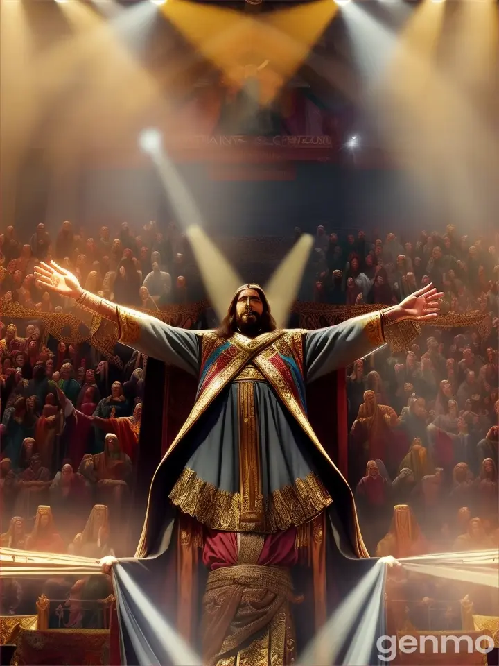 a movie poster with jesus standing in front of a crowd of people