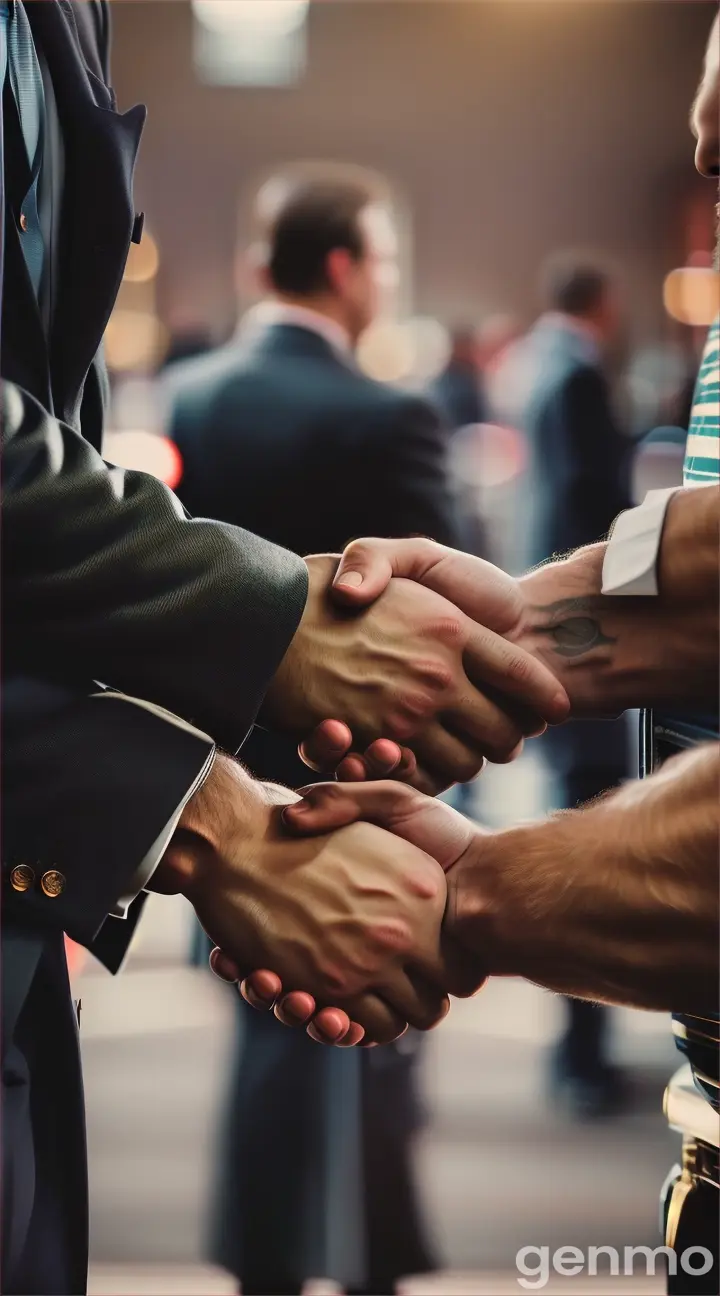 two men shaking hands, Moody, filmic style, 35mm, color