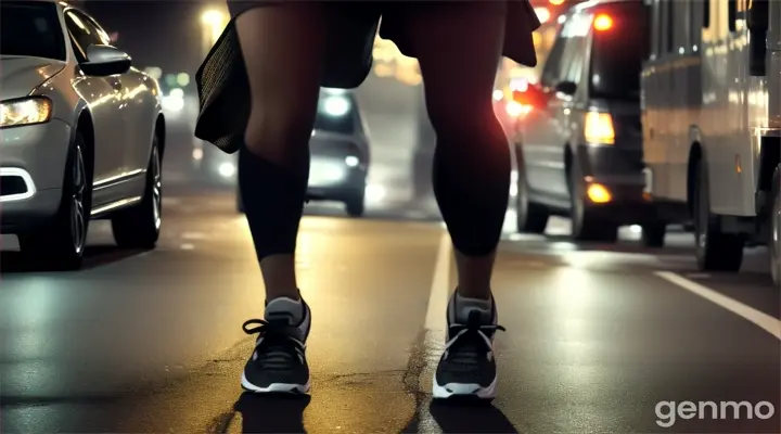 A young woman running towards a car scared