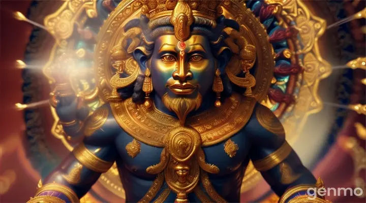 Glowing god hanuman on golden background