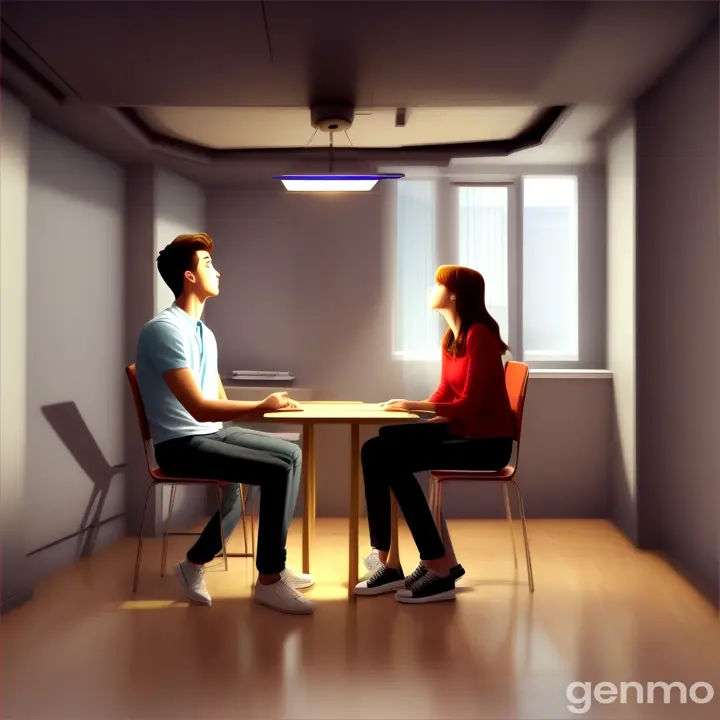 One Young Man one Young woman talking under the room animation video 