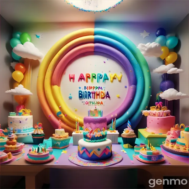 a birthday party with a cake and decorations