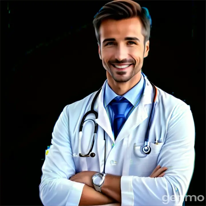 a man in a white coat and tie with a stethoscope on his