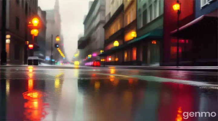 A poignant street scene with high contrast, reflecting raindrops and emotion, emanating a feeling of depth in acrylic