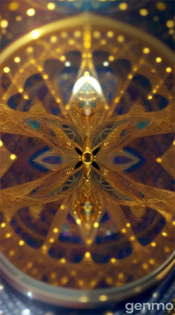 A mandala made up of interlocking human figures representing the spiritual self, intricately detailed in shimmering gold