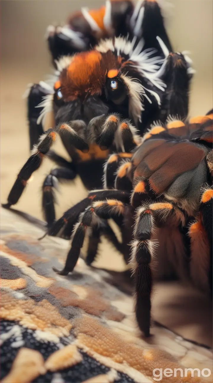 A male tarantula and a female tarantula in love