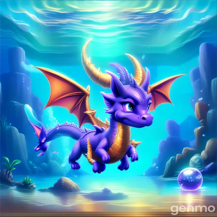 a purple dragon flying through a blue ocean