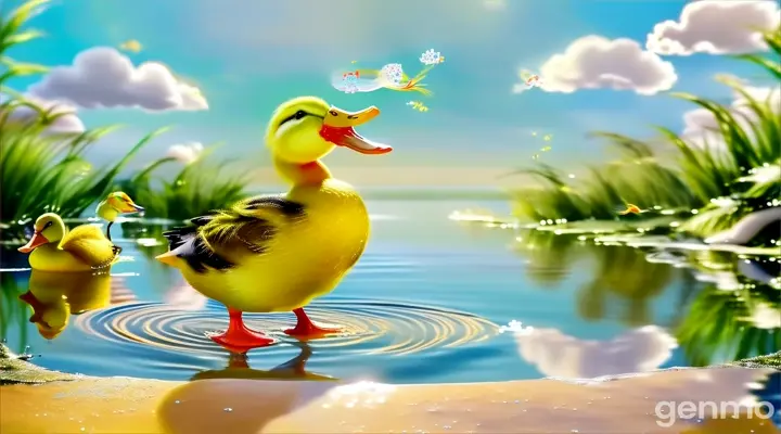 a yellow duck is standing in the water