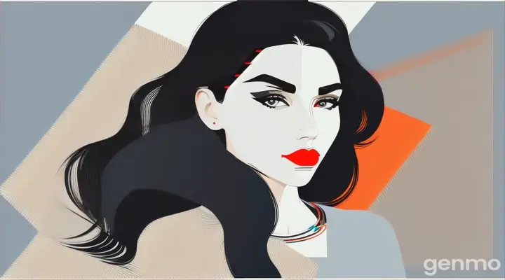 Portrait d'une femme façon minimaliste applats et vectoriel 