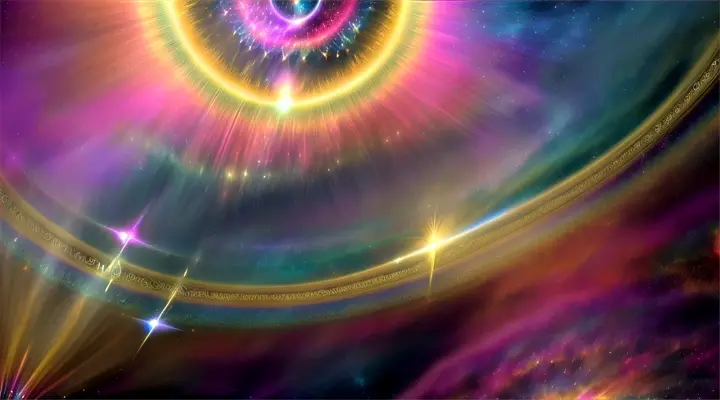 Mujeres brasileñas tejiendo el universo con rayos de luz y vestidas con trajes opulentos, nebulosa y fuegos artificiales background.