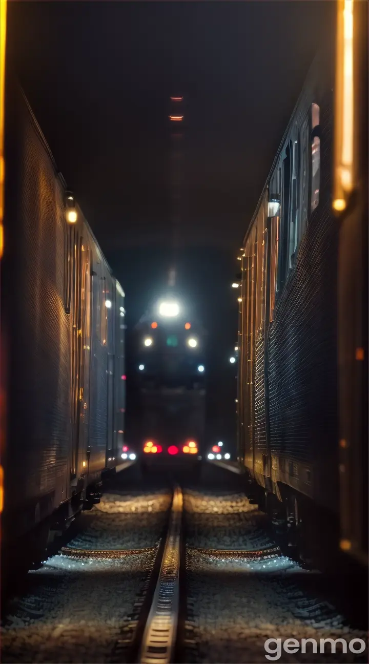 a realistic train speeding down a dark tunnel