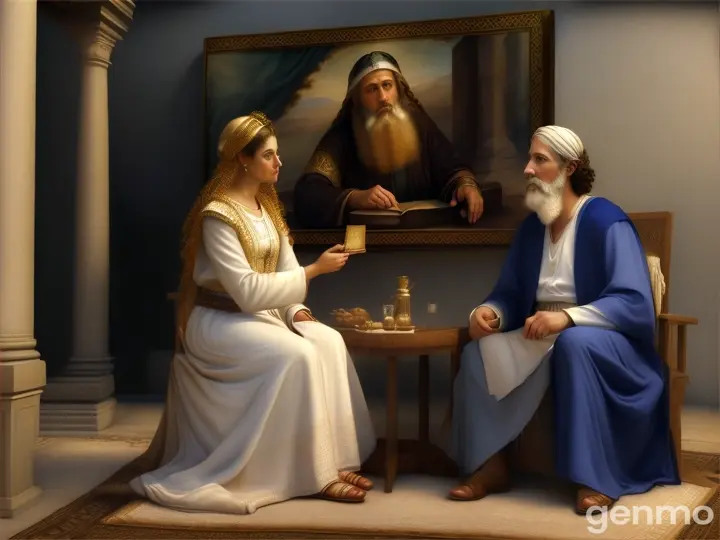 Abraham the Biblical prophet talking  to his wife sarai