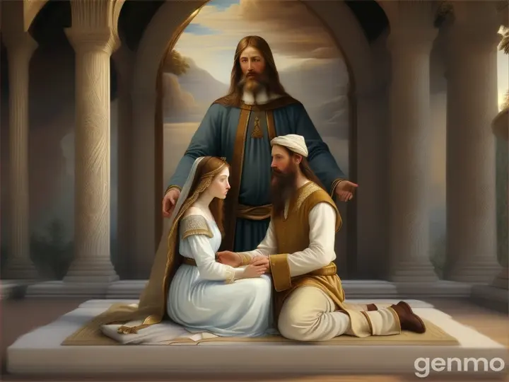 Abraham the Biblical prophet talking  to his wife sarai